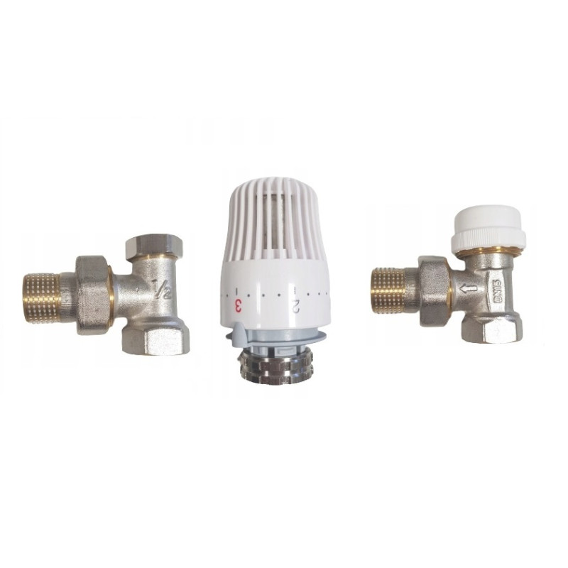 Zestaw termostatyczny kątowy + głowica